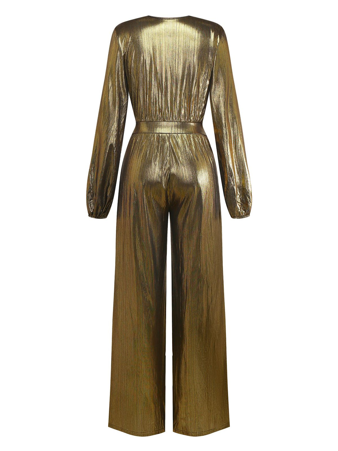 Gold 1930s Metallic Fabric V-Neck Jumpsuit - vintage jumpsuit, retro fashion, glamorous gold