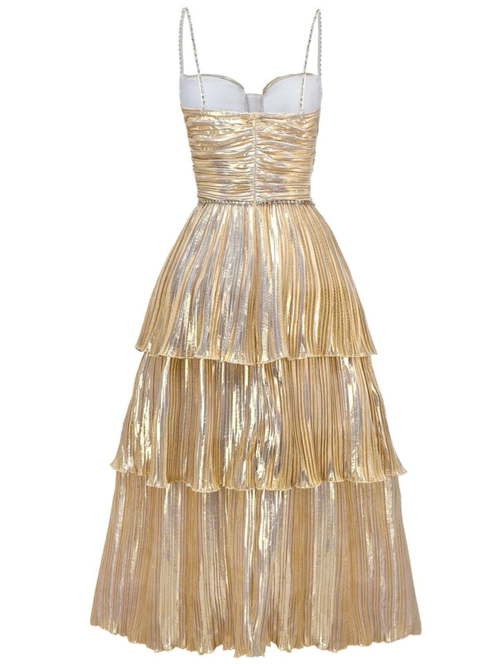 Gold 1930s Metallic Tiered Spaghetti Strap Dress - vintage dress, retro fashion, elegant red