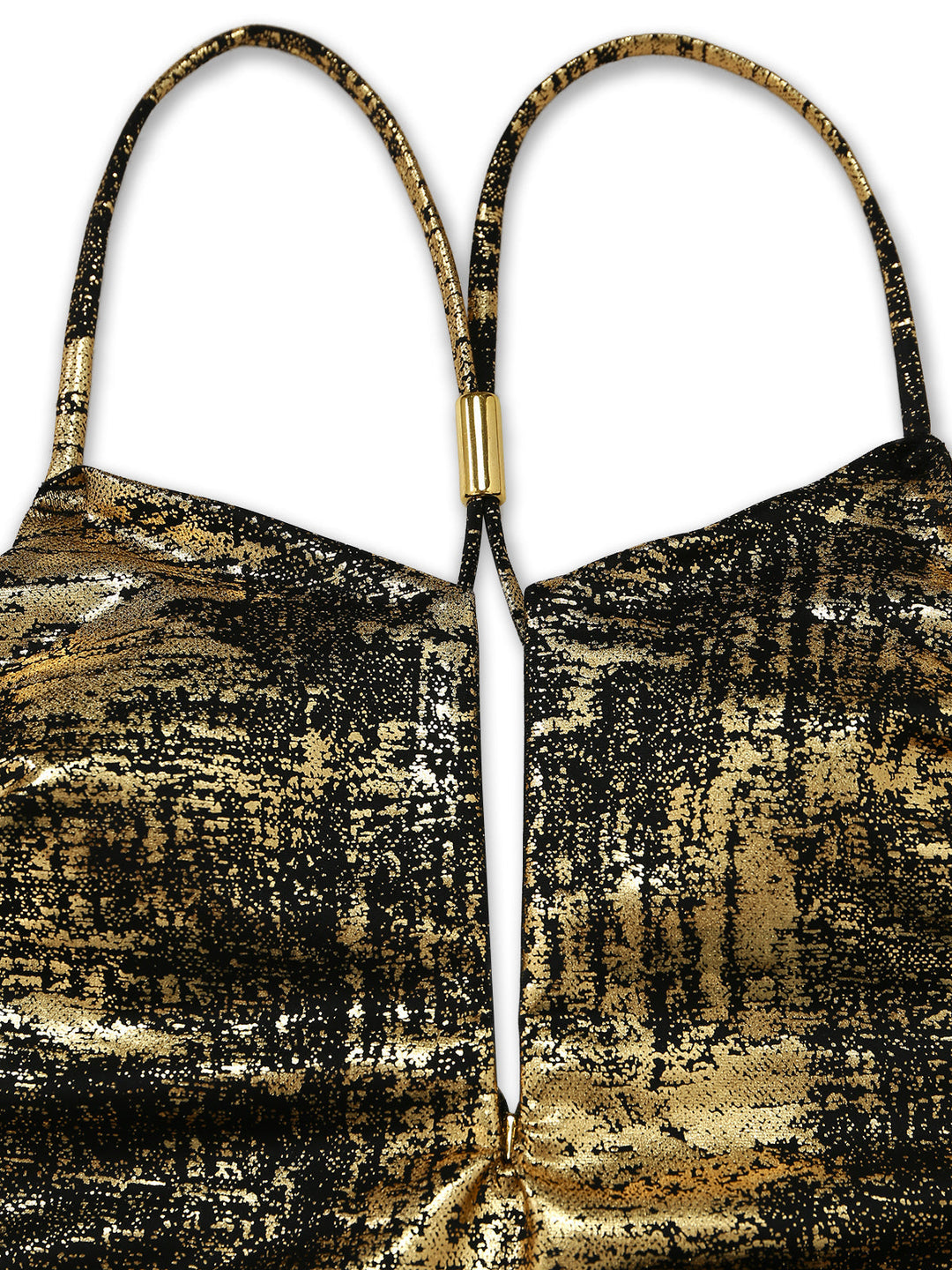 Gold Distressed Metallic Deep V-Neck One-Piece Swimsuit - vintage swimsuit, swimwear for vintage lovers