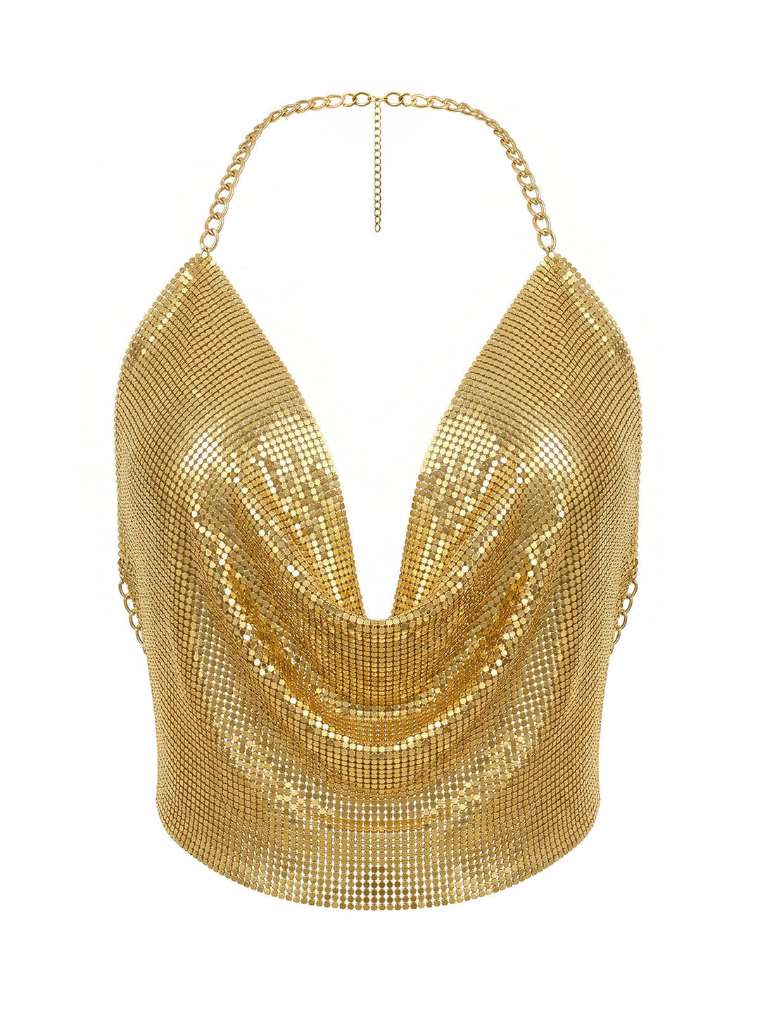 Gold-1970s-Draped-Cowl-Neck-Metallic-Chain-Halter-Top, vintage, retro