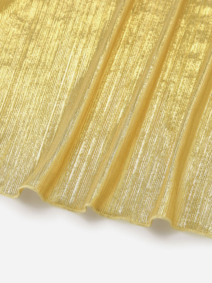 Gold 1980s Metallic Wrap Bow Detail Cover Up - vintage fashion, retro style, glamorous gold