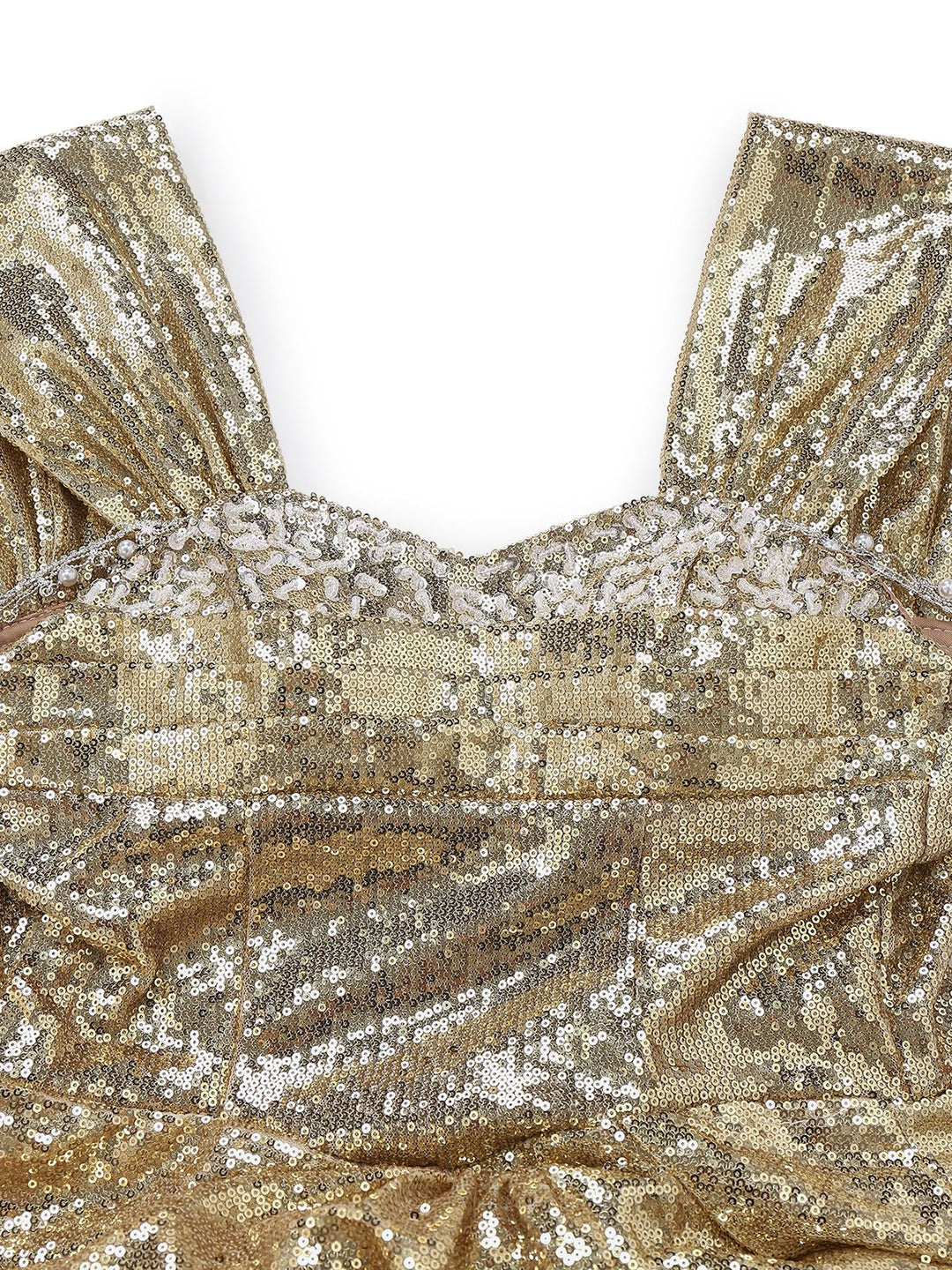 Gold 1980s Off-Shoulder Sequin Party Dress - vintage dress, retro fashion, glamorous gold