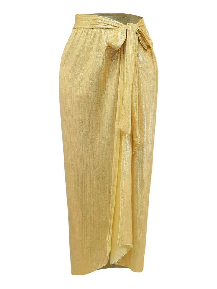 Gold 1980s Ruched One-Piece Swimsuit &amp; Cover Up - vintage swimsuit, pin-up style, glamorous gold