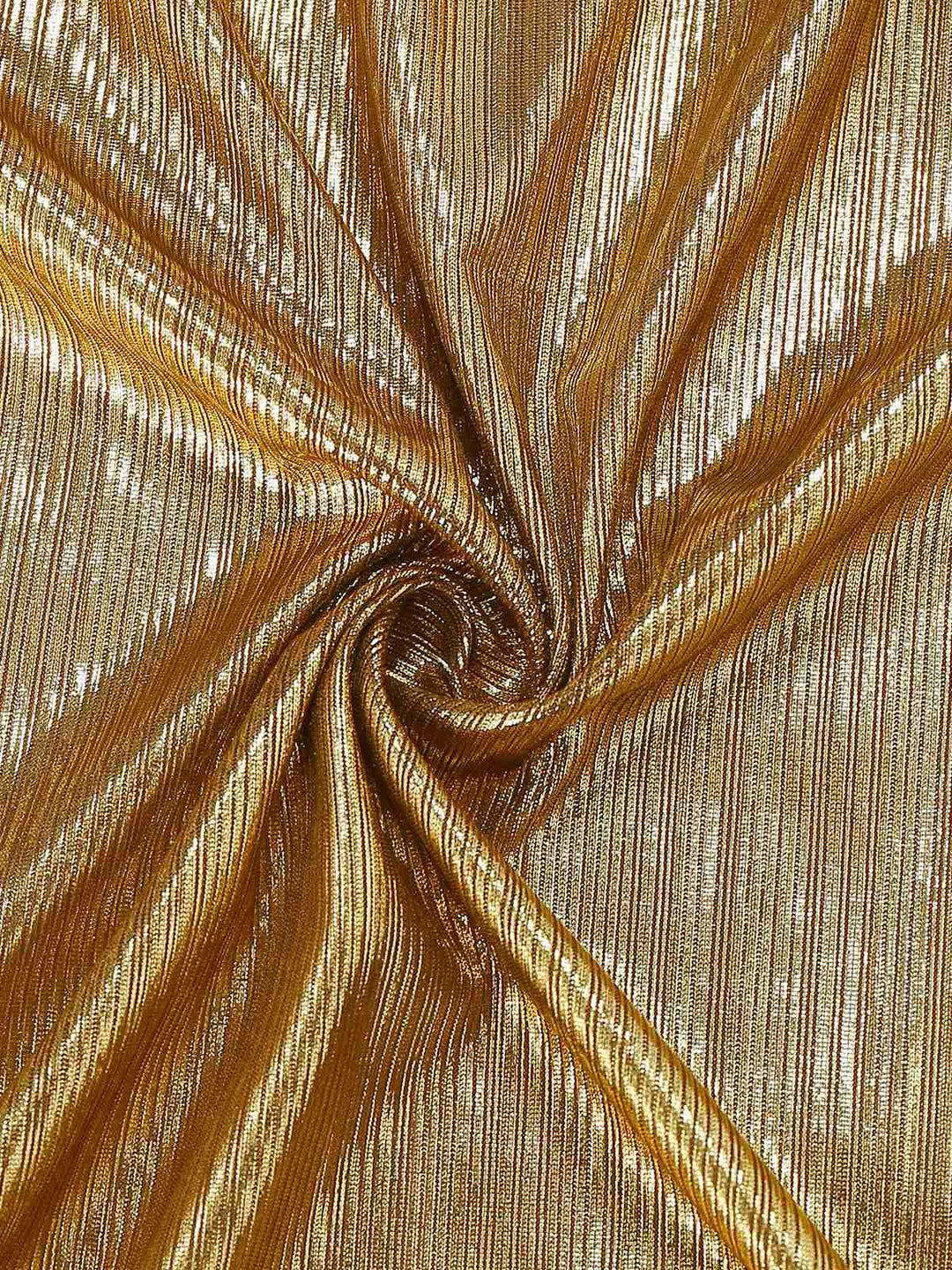 Gold Foil 1970s Batwing Sleeve Waist Ruched Dress - vintage dress, retro fashion, glamorous gold