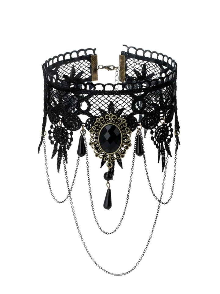 Gothic 3D &amp; Embroidered Lace Choker Necklace - vintage fashion, retro style, elegant red