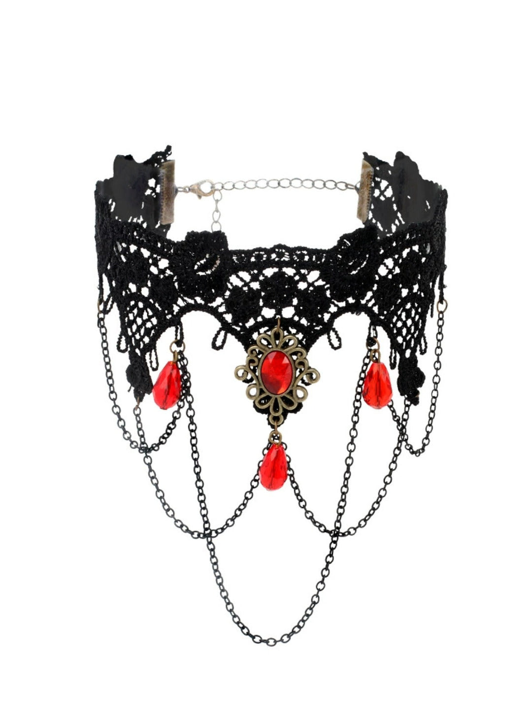 Gothic 3D &amp; Embroidered Lace Choker Necklace - vintage fashion, retro style, elegant red