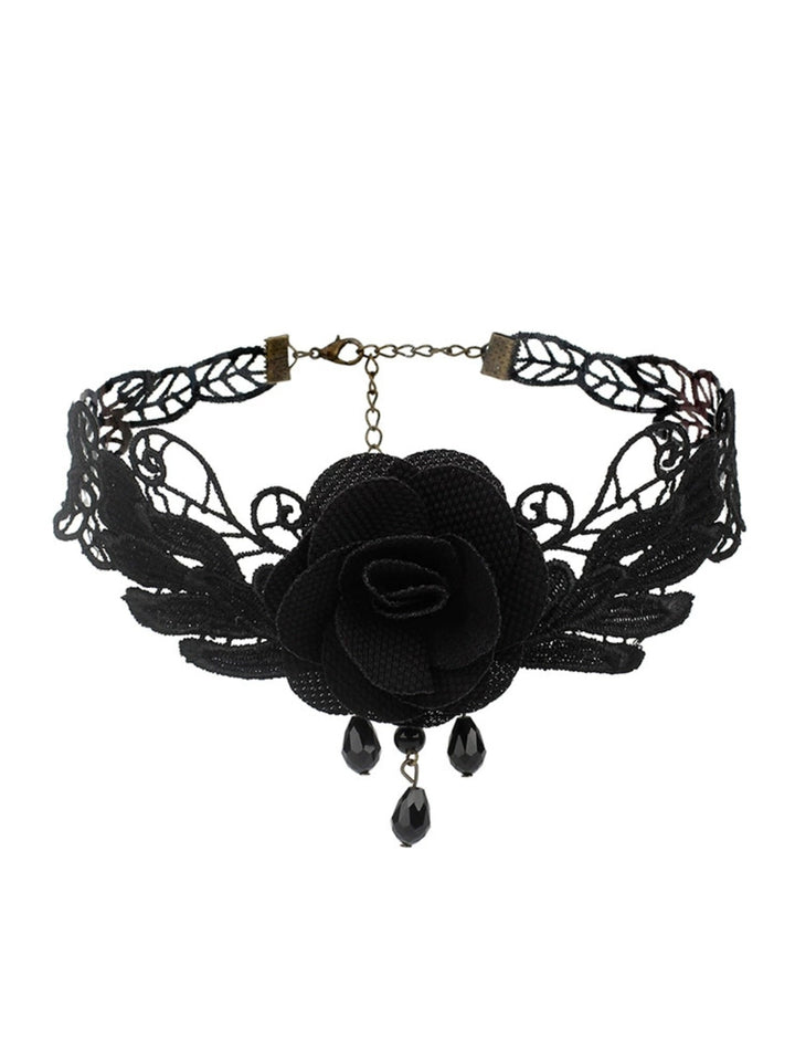 Gothic 3D &amp; Embroidered Lace Choker Necklace - vintage fashion, retro style, elegant red