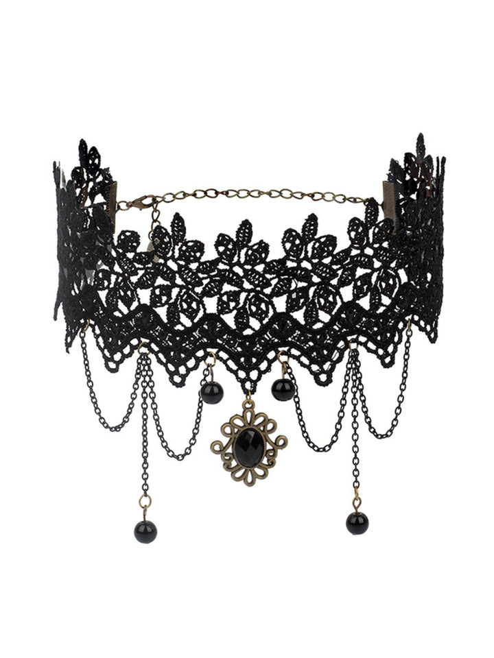 Gothic 3D &amp; Embroidered Lace Choker Necklace - vintage fashion, retro style, elegant red