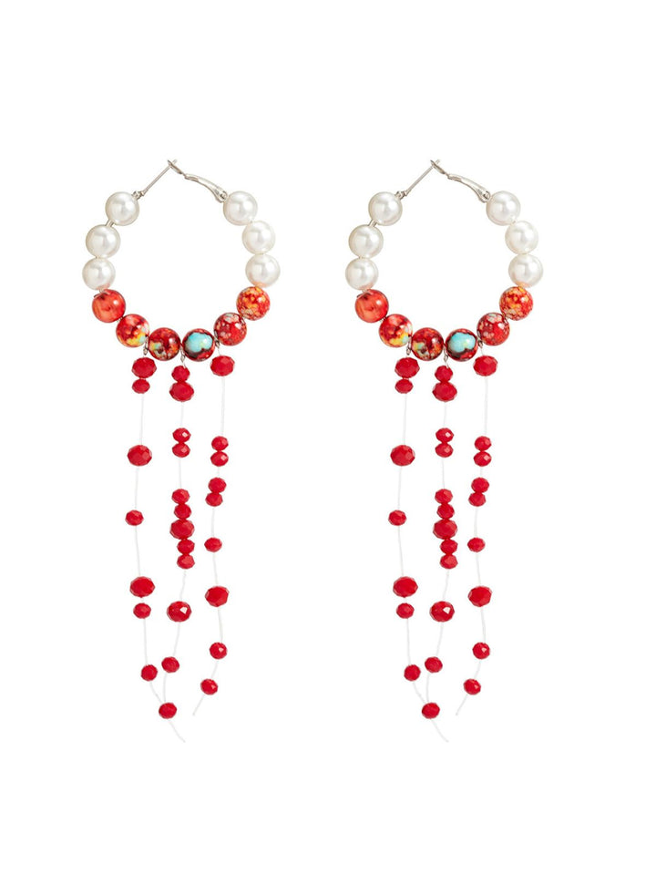 Gothic Blood Pearl Tassel Earrings - vintage fashion, retro style
