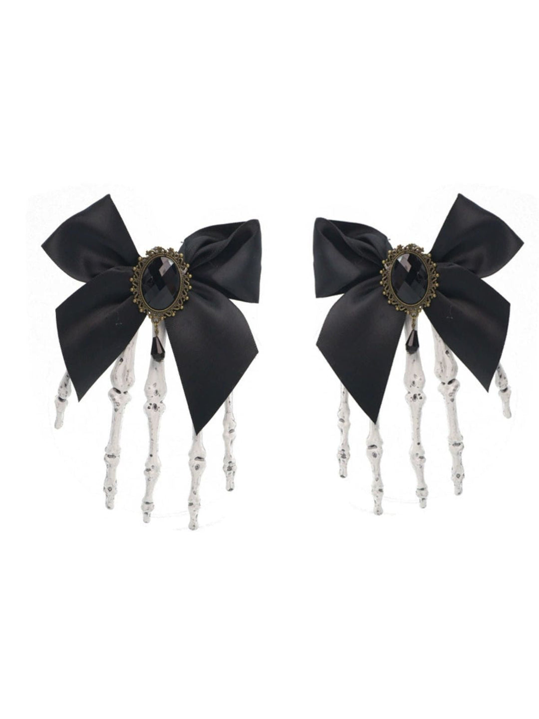 Gothic Bow Skeleton Hand Hair Clip - vintage fashion, retro style