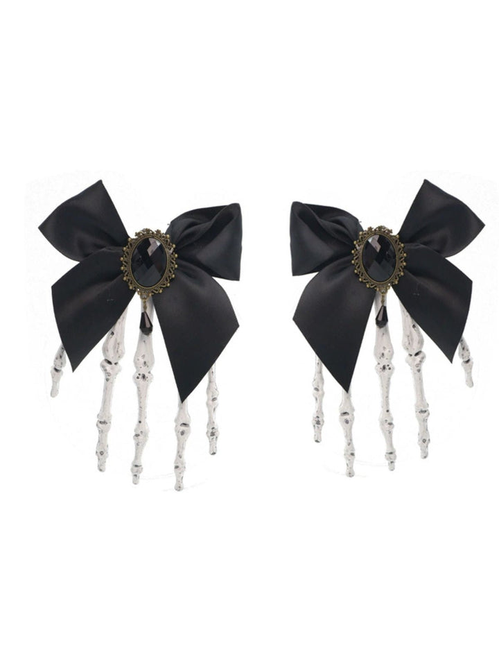 Gothic Bow Skeleton Hand Hair Clip - vintage fashion, retro style