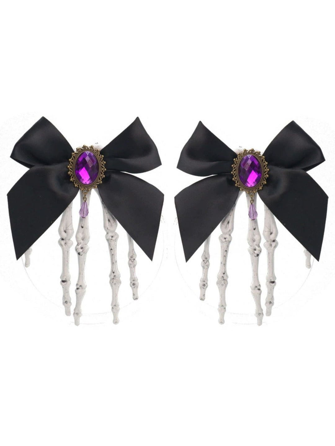 Gothic Bow Skeleton Hand Hair Clip - vintage fashion, retro style