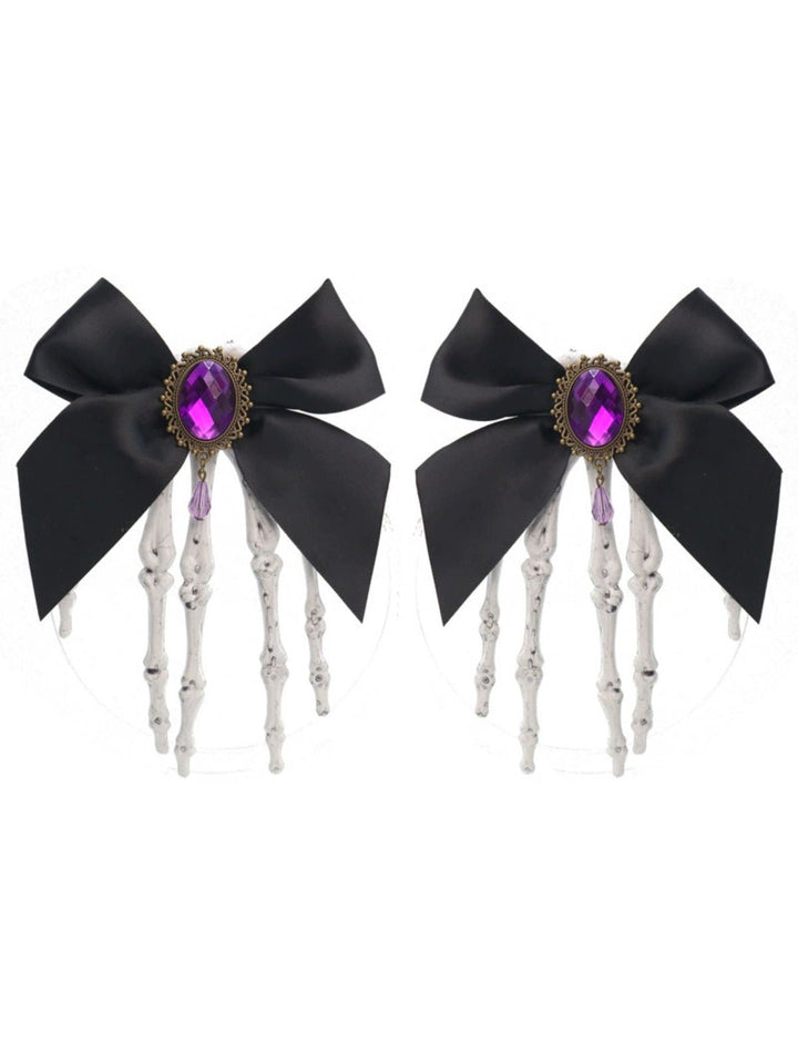 Gothic Bow Skeleton Hand Hair Clip - vintage fashion, retro style