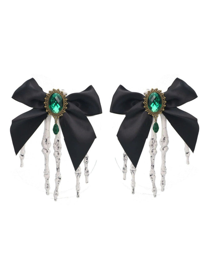 Black Gothic Bow Skeleton Hand Hair Clip, vintage fashion, retro style - perfect for women who love vintage and retro fashion