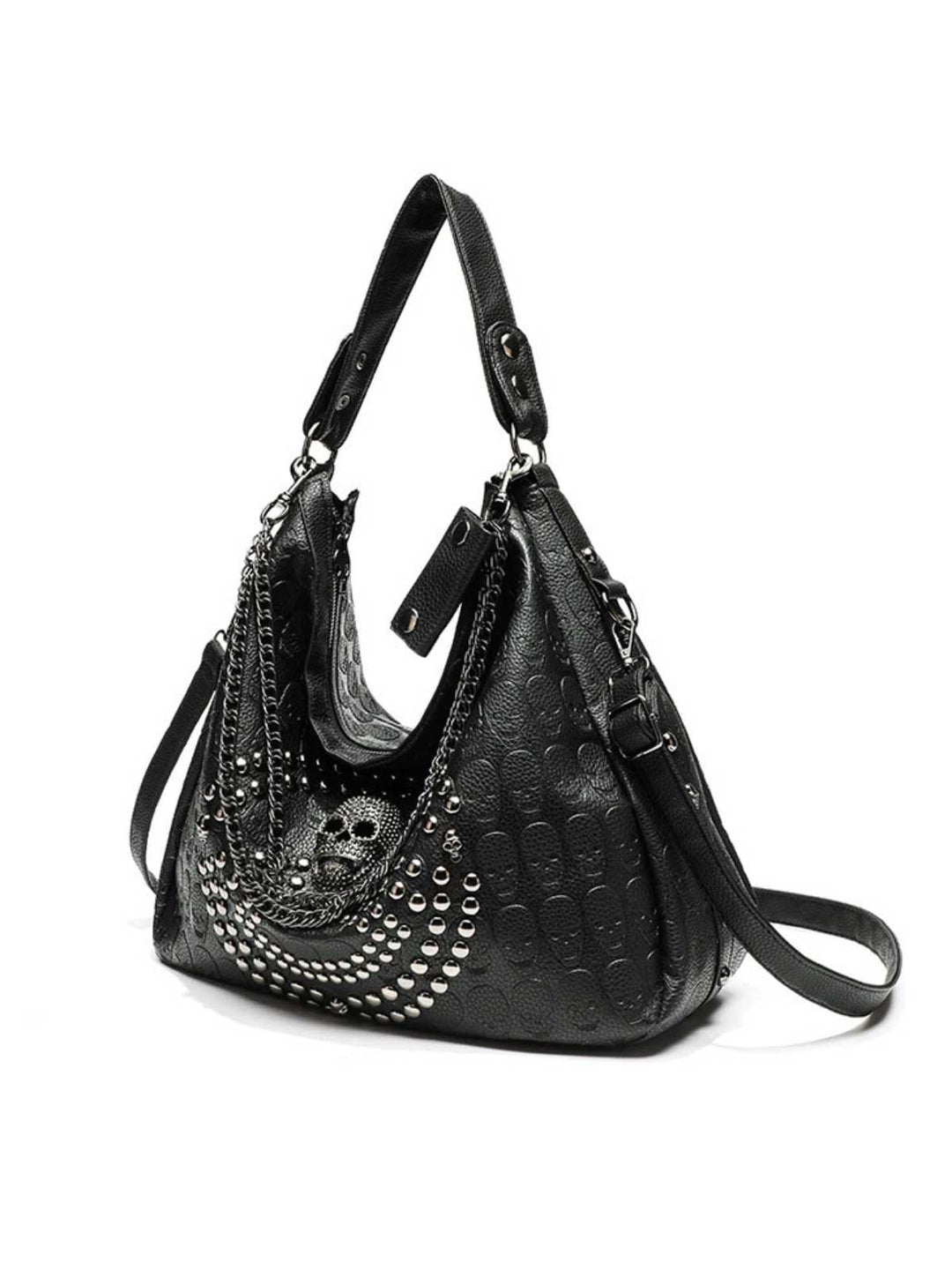 Gothic Skull Studded Chain Hobo Bag - vintage fashion, retro style
