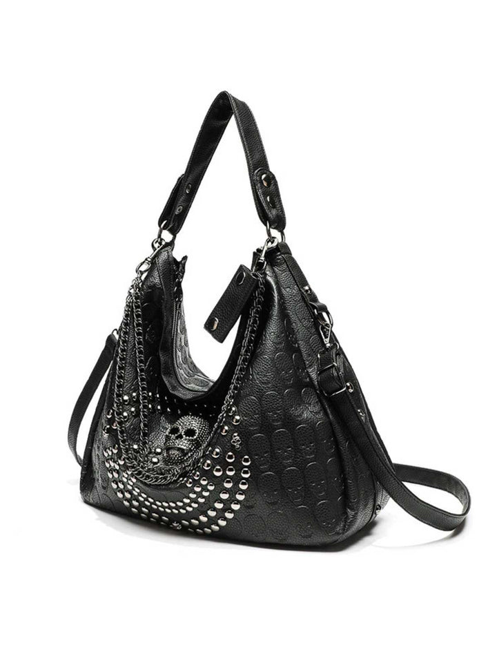 Gothic Skull Studded Chain Hobo Bag - vintage fashion, retro style