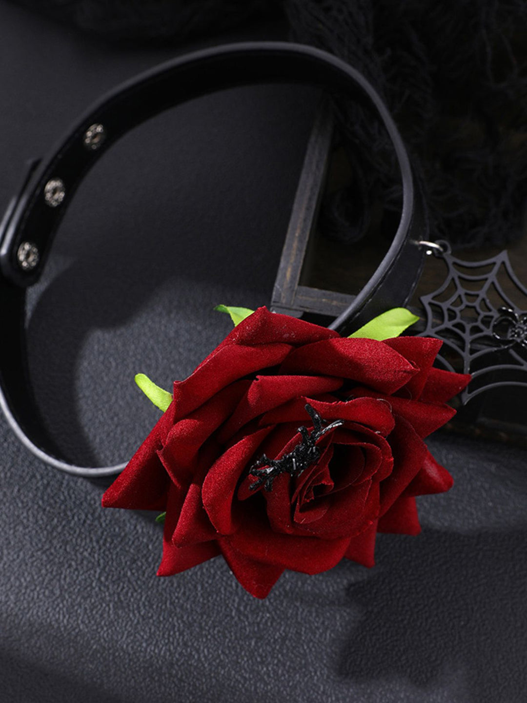 This Gothic Spider Web &amp; Rose Choker Collar Necklace carries vintage stories waiting to be told