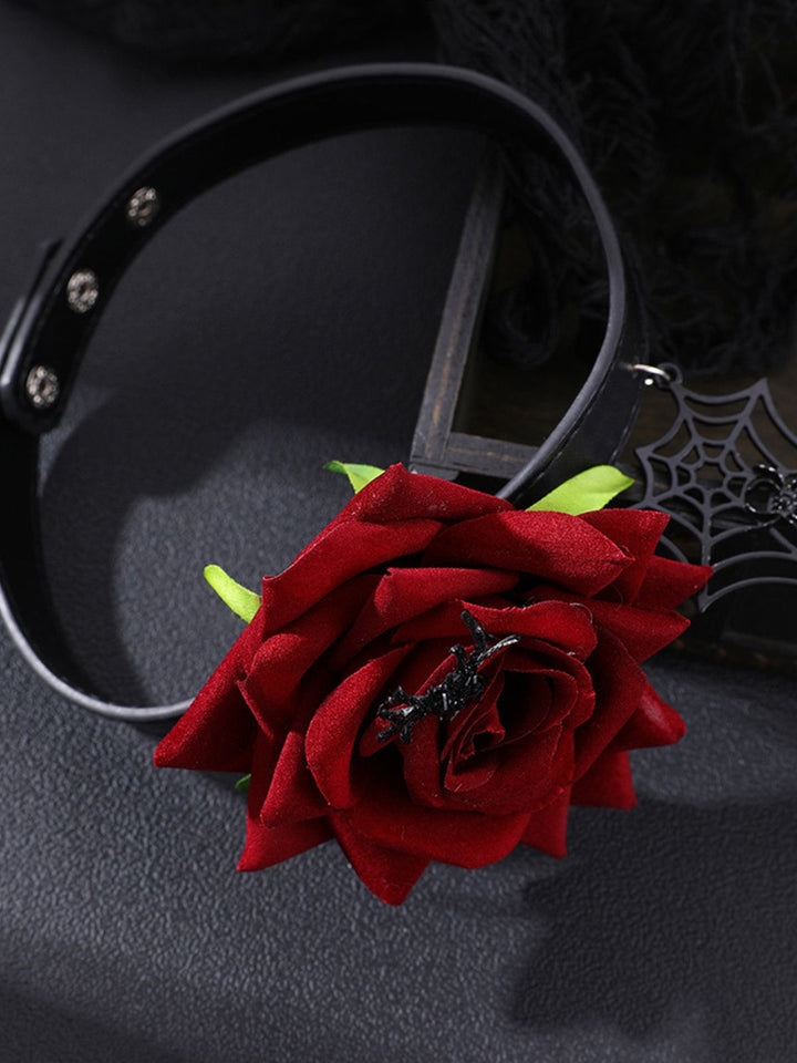 This Gothic Spider Web &amp; Rose Choker Collar Necklace carries vintage stories waiting to be told