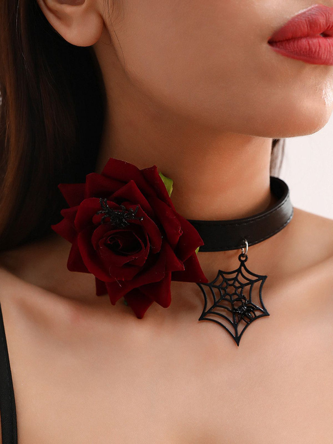 Gothic Spider Web &amp; Rose Choker Collar Necklace, vintage fashion, retro style - perfect for women who love vintage and retro fashion
