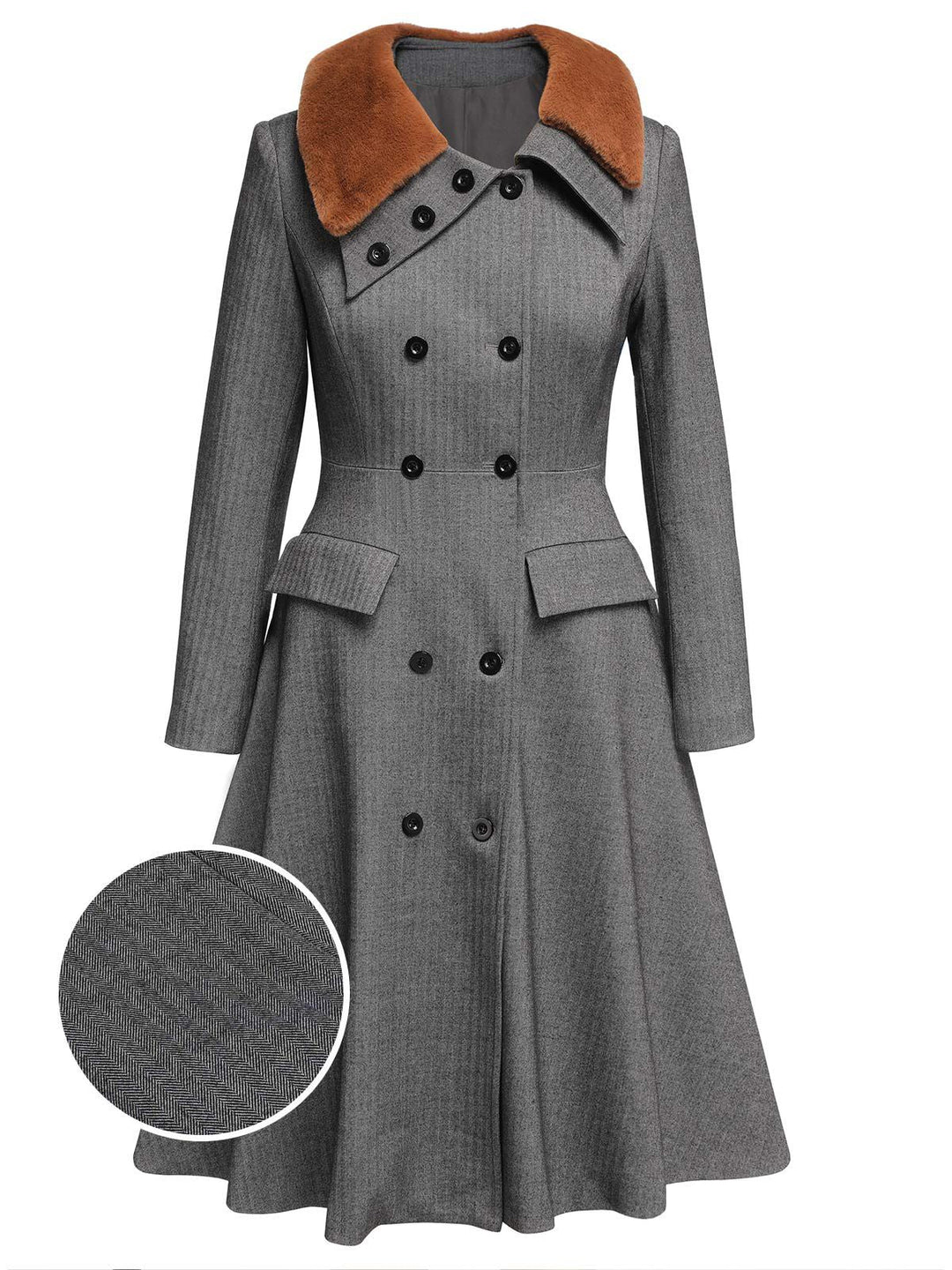 Gray 1930s Faux Fur Lapel Collar Coat - vintage fashion, style