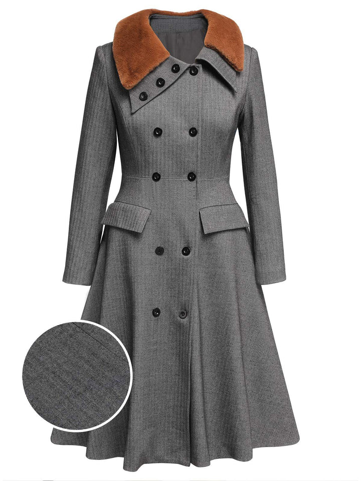 Gray 1930s Faux Fur Lapel Collar Coat - vintage fashion, style