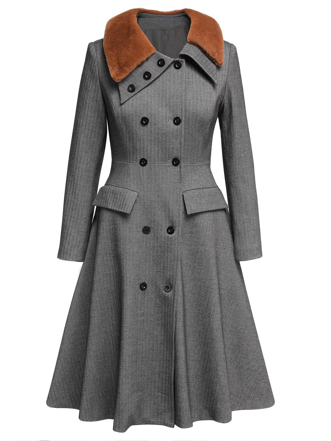 Gray 1930s Faux Fur Lapel Collar Coat - vintage fashion, style