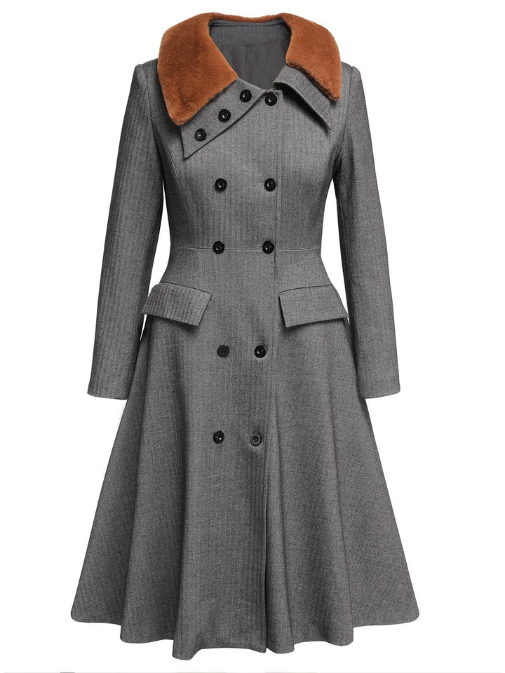 Gray 1930s Faux Fur Lapel Collar Coat - vintage fashion, style