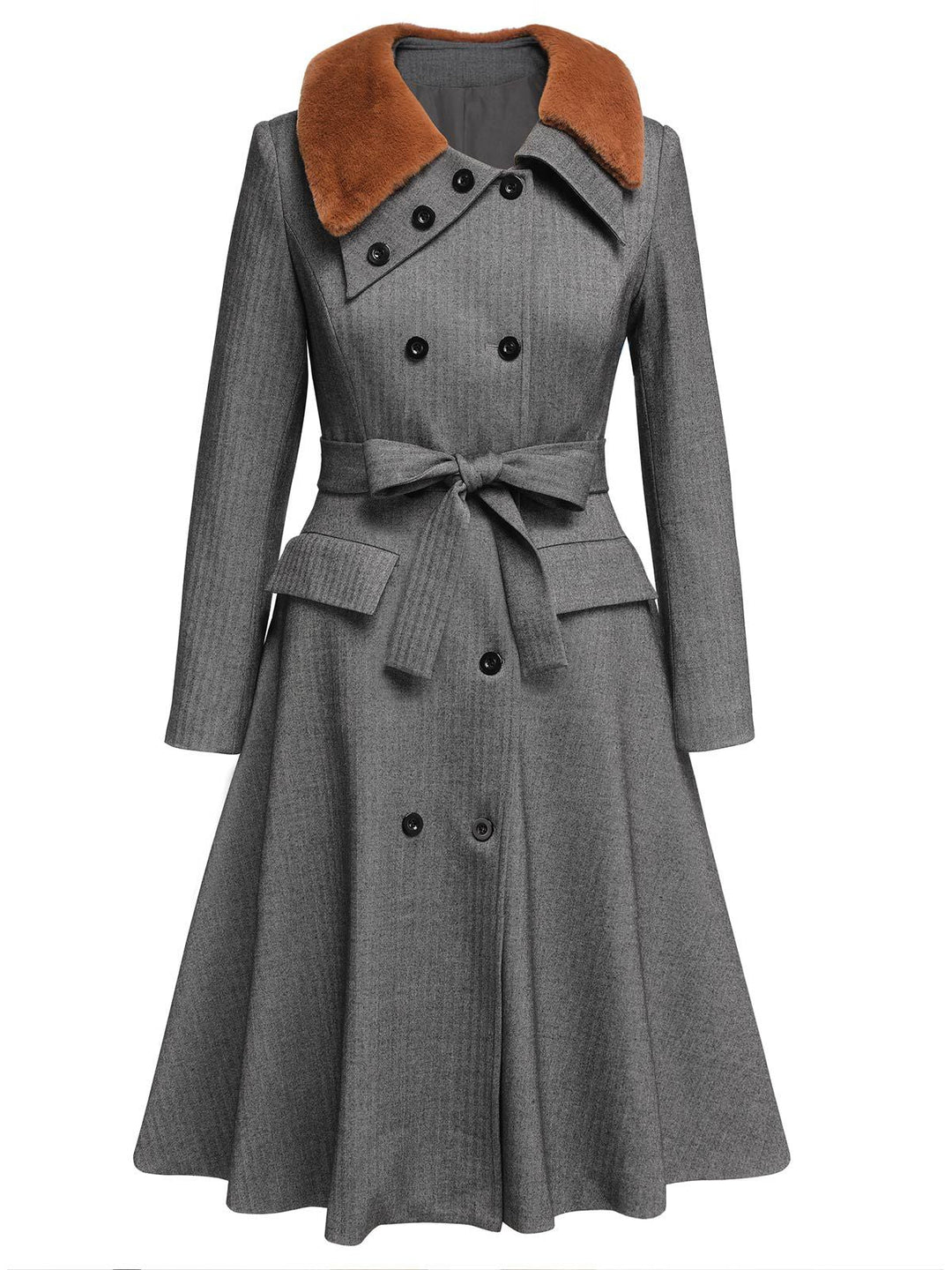 Gray 1930s Faux Fur Lapel Collar Coat - vintage fashion, style