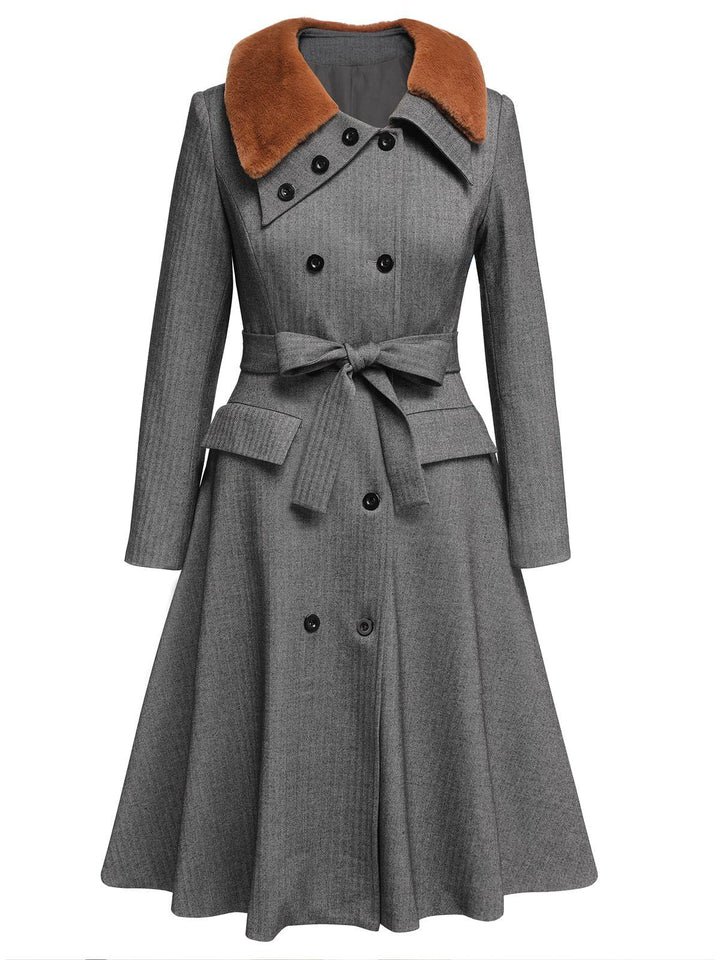 Gray 1930s Faux Fur Lapel Collar Coat - vintage fashion, style