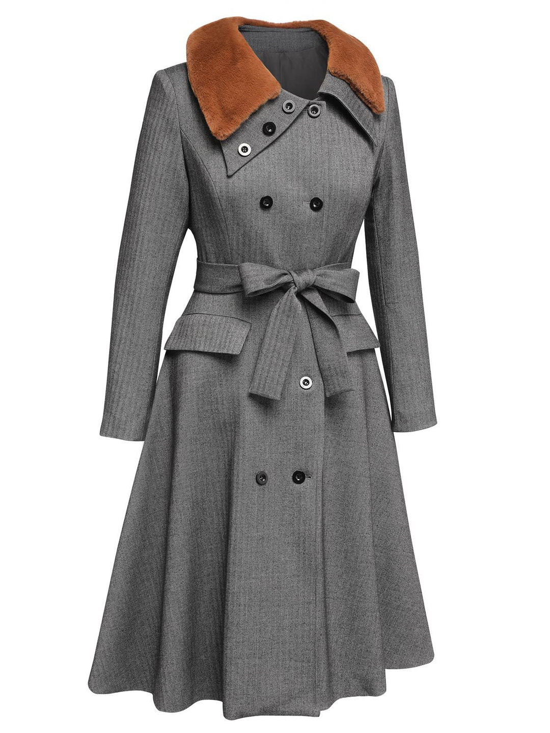 Gray 1930s Faux Fur Lapel Collar Coat - vintage fashion, style