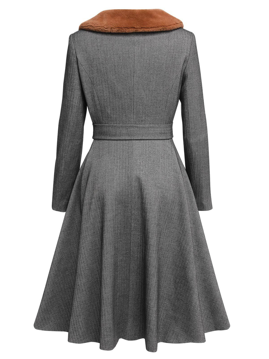 Gray 1930s Faux Fur Lapel Collar Coat - vintage fashion, style