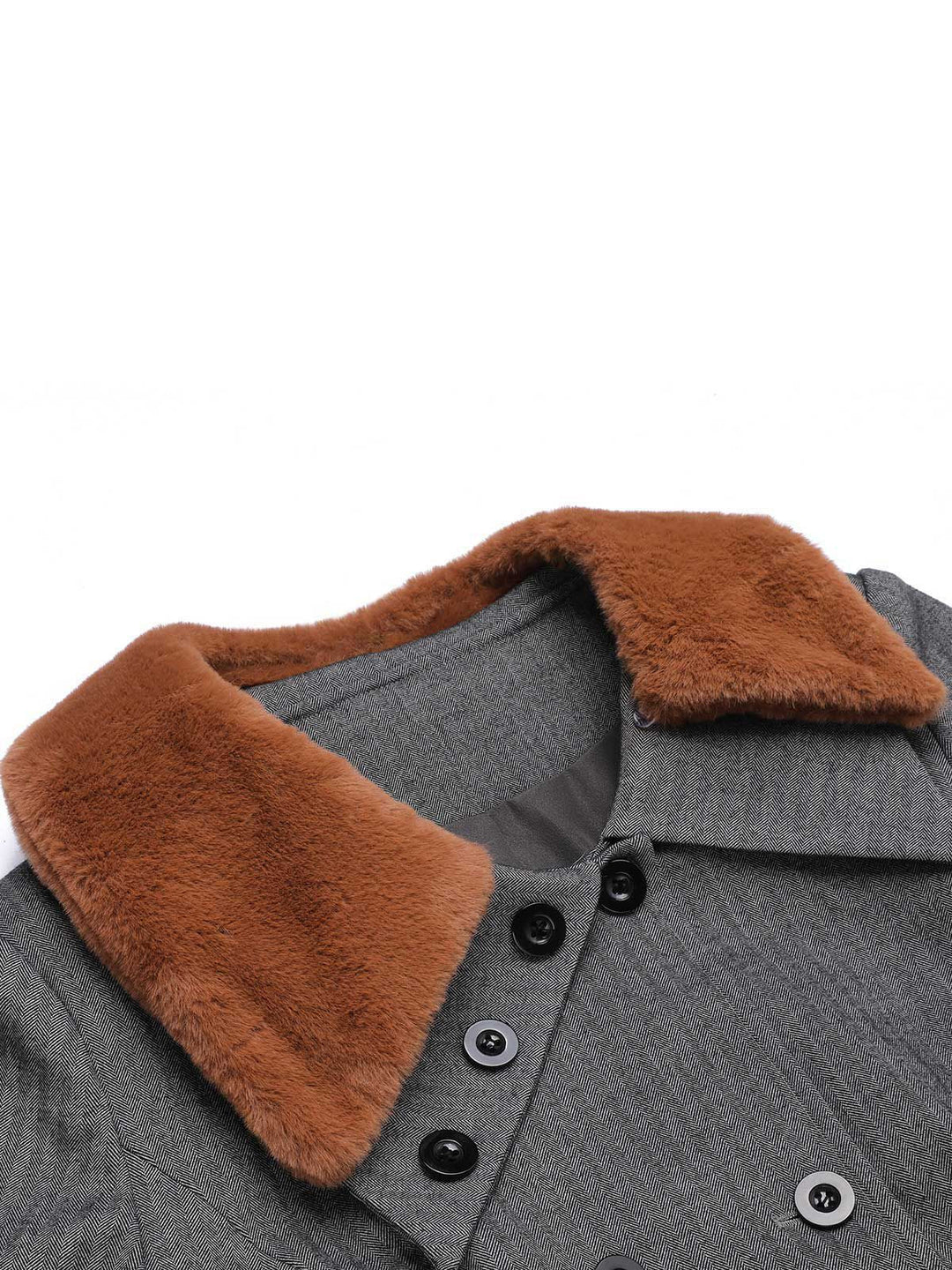 Gray 1930s Faux Fur Lapel Collar Coat - vintage fashion, style