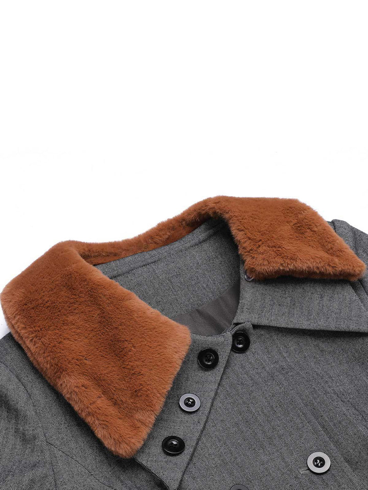Gray 1930s Faux Fur Lapel Collar Coat - vintage fashion, style