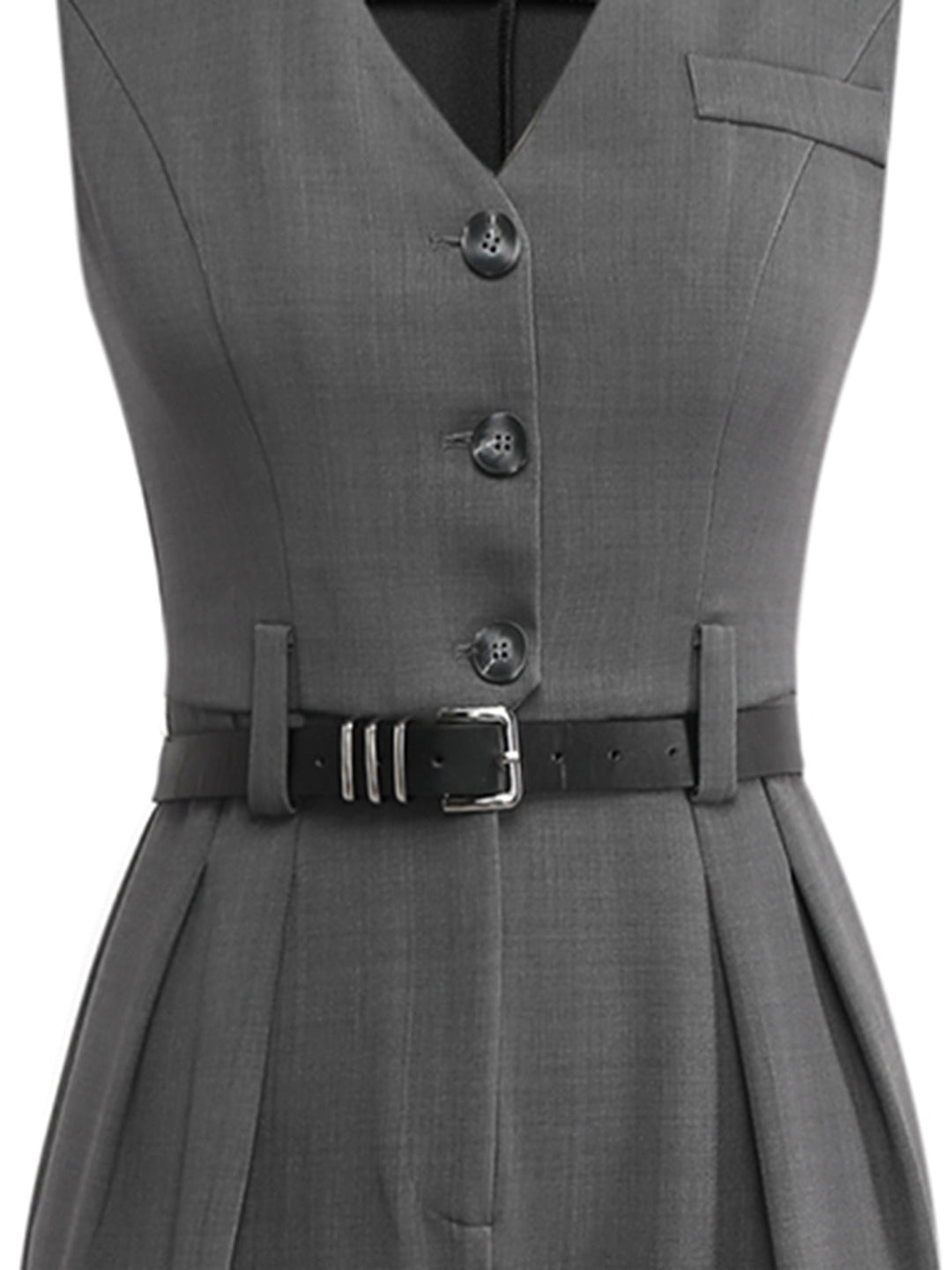 Gray 1930s Solid Sleeeless Office Belted Jumpsuit - vintage jumpsuit, retro fashion
