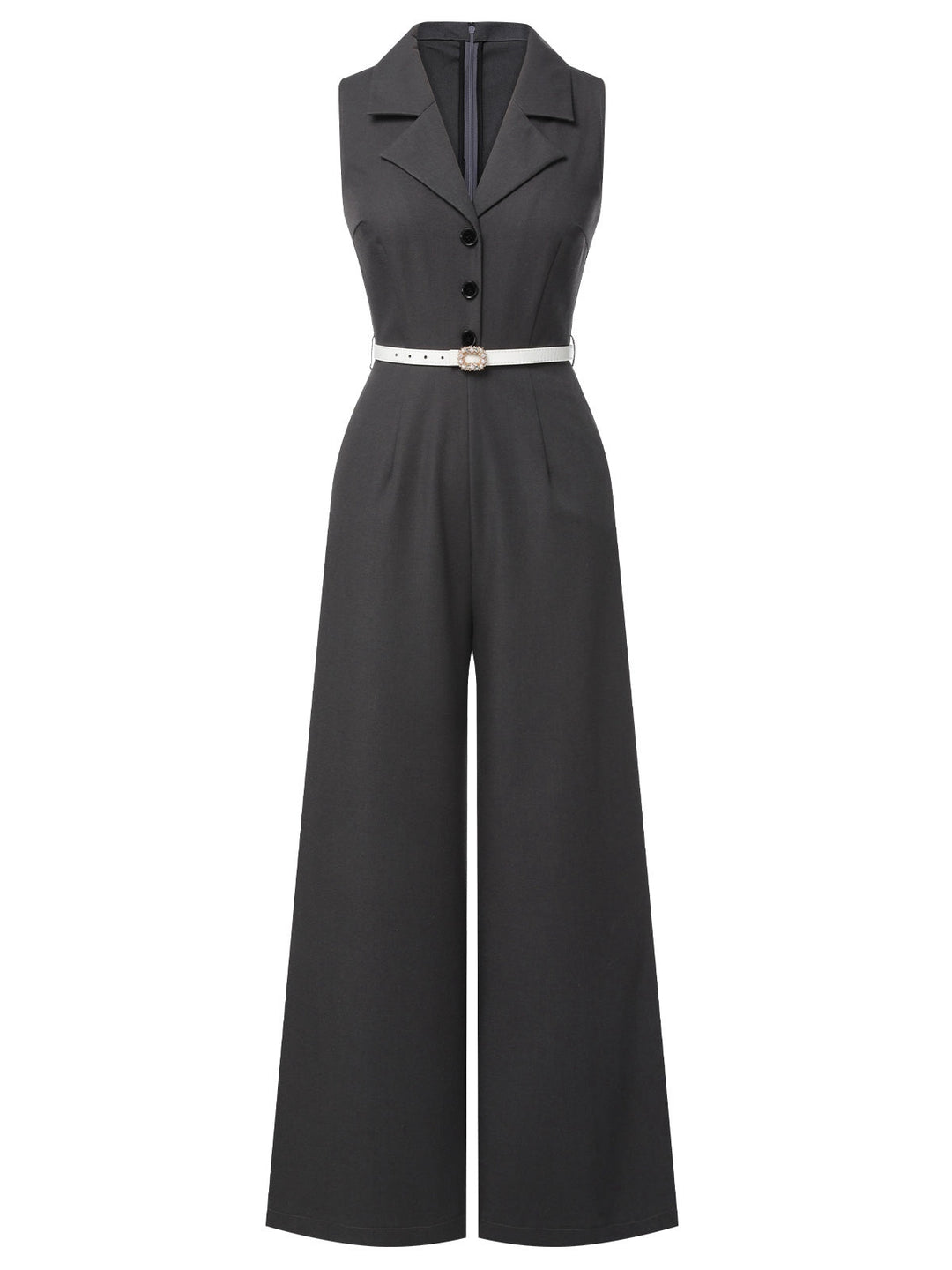 Gray 1940s V-Neck Lapel Lace-Patchwork Jumpsuit, vintage romper, retro jumpsuit - perfect for women who love vintage and retro fashion