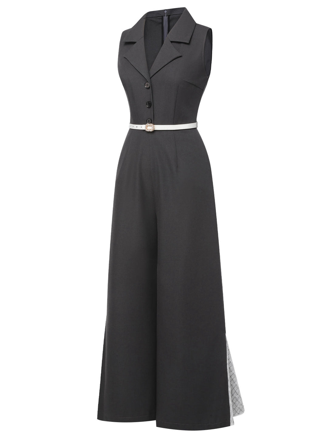 Gray 1940s V-Neck Lapel Lace-Patchwork Jumpsuit, vintage romper, retro jumpsuit - perfect for women who love vintage and retro fashion