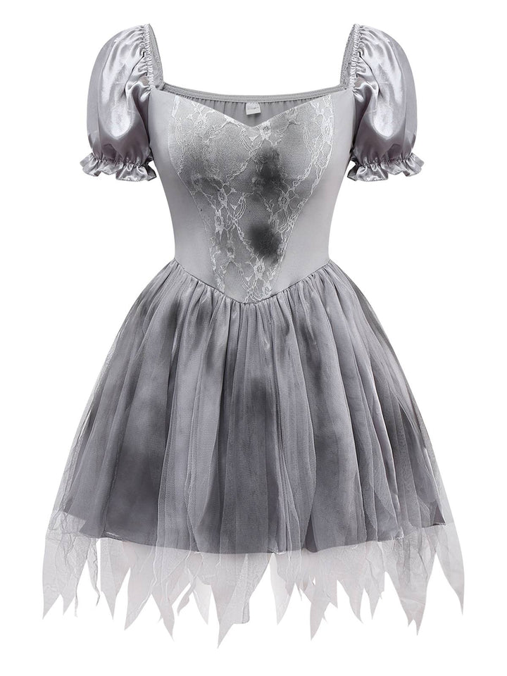 Gray 1950s Ghost Bride Zombie Tutu Dress - vintage dress, retro fashion, rockabilly