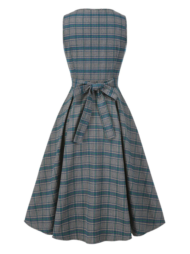 2PCS Gray 1950s Plaid Ruffled Dress &amp; Cotton Blouse, vintage dress, retro fashion, rockabilly, pin-up fashion - perfect for women who love vintage and retro fashion