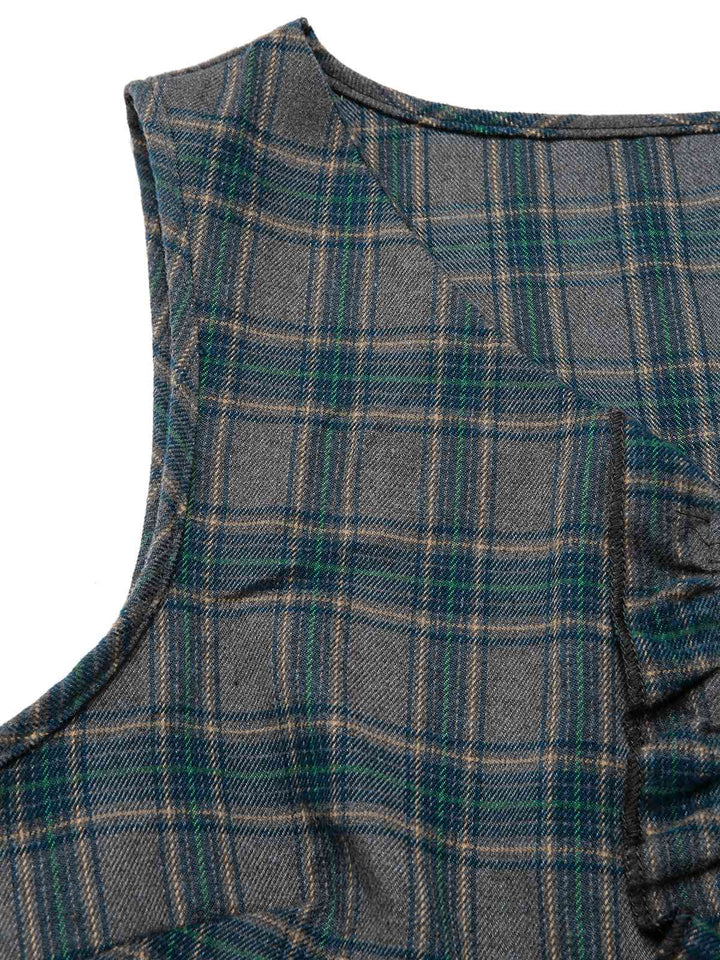 2PCS Gray 1950s Plaid Ruffled Dress &amp; Cotton Blouse, vintage dress, retro fashion, rockabilly, pin-up fashion - perfect for women who love vintage and retro fashion