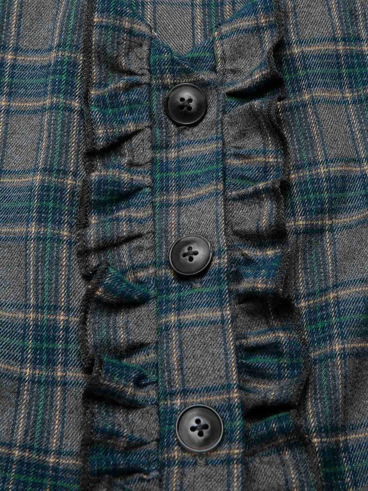 2PCS Gray 1950s Plaid Ruffled Dress &amp; Cotton Blouse, vintage dress, retro fashion, rockabilly, pin-up fashion - perfect for women who love vintage and retro fashion