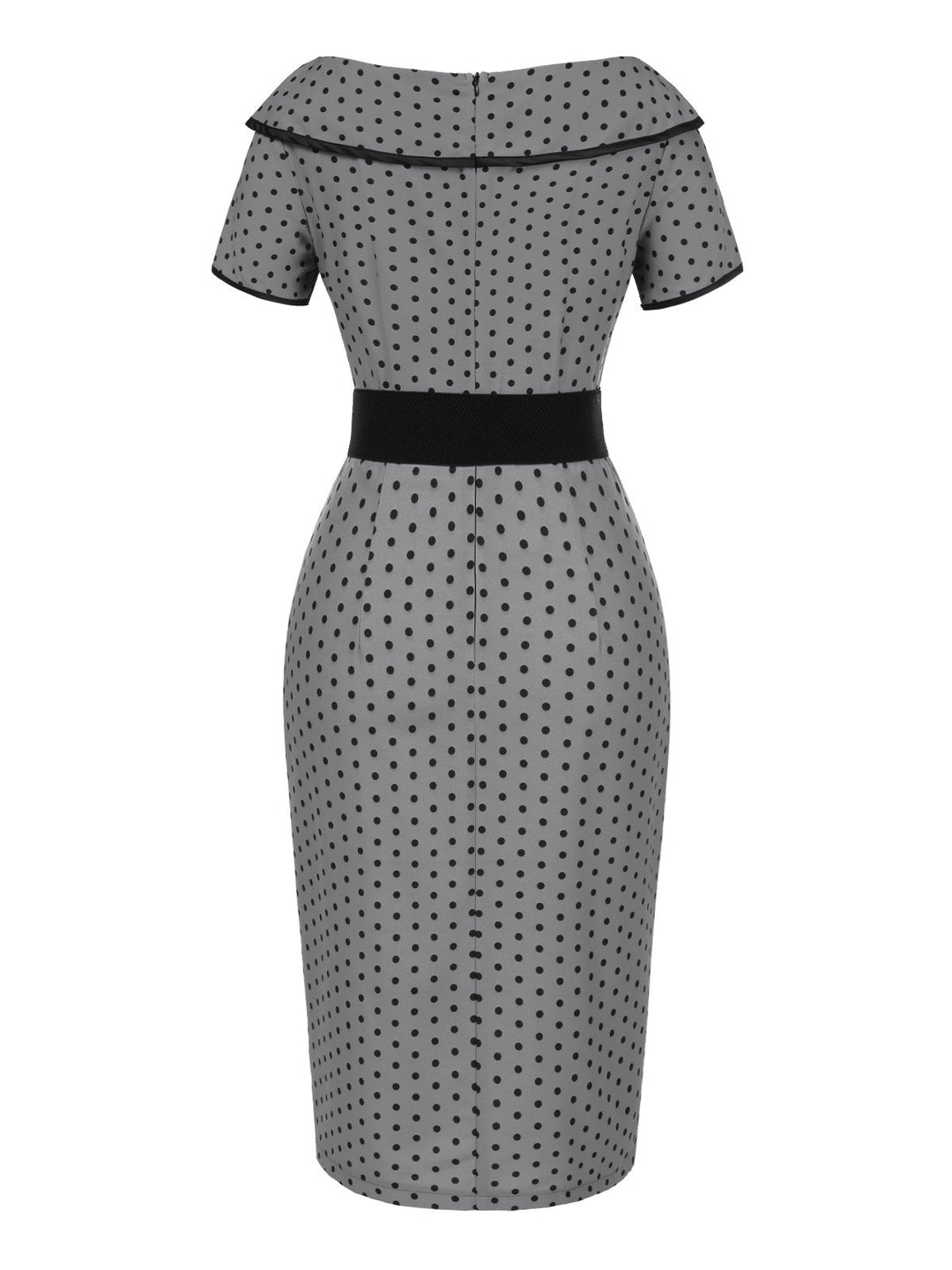 Gray 1960s Boat Neck Polka Dots Pencil Dress - vintage dress, retro fashion