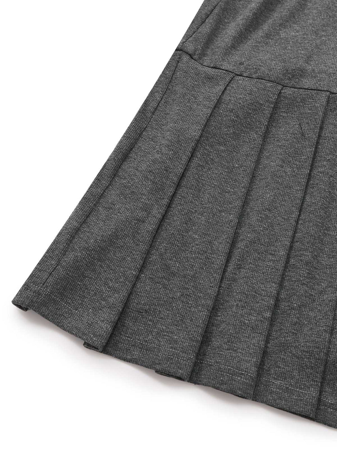 Gray 1970s Knitted Leather Buckle Pleated Dress - vintage dress, retro fashion