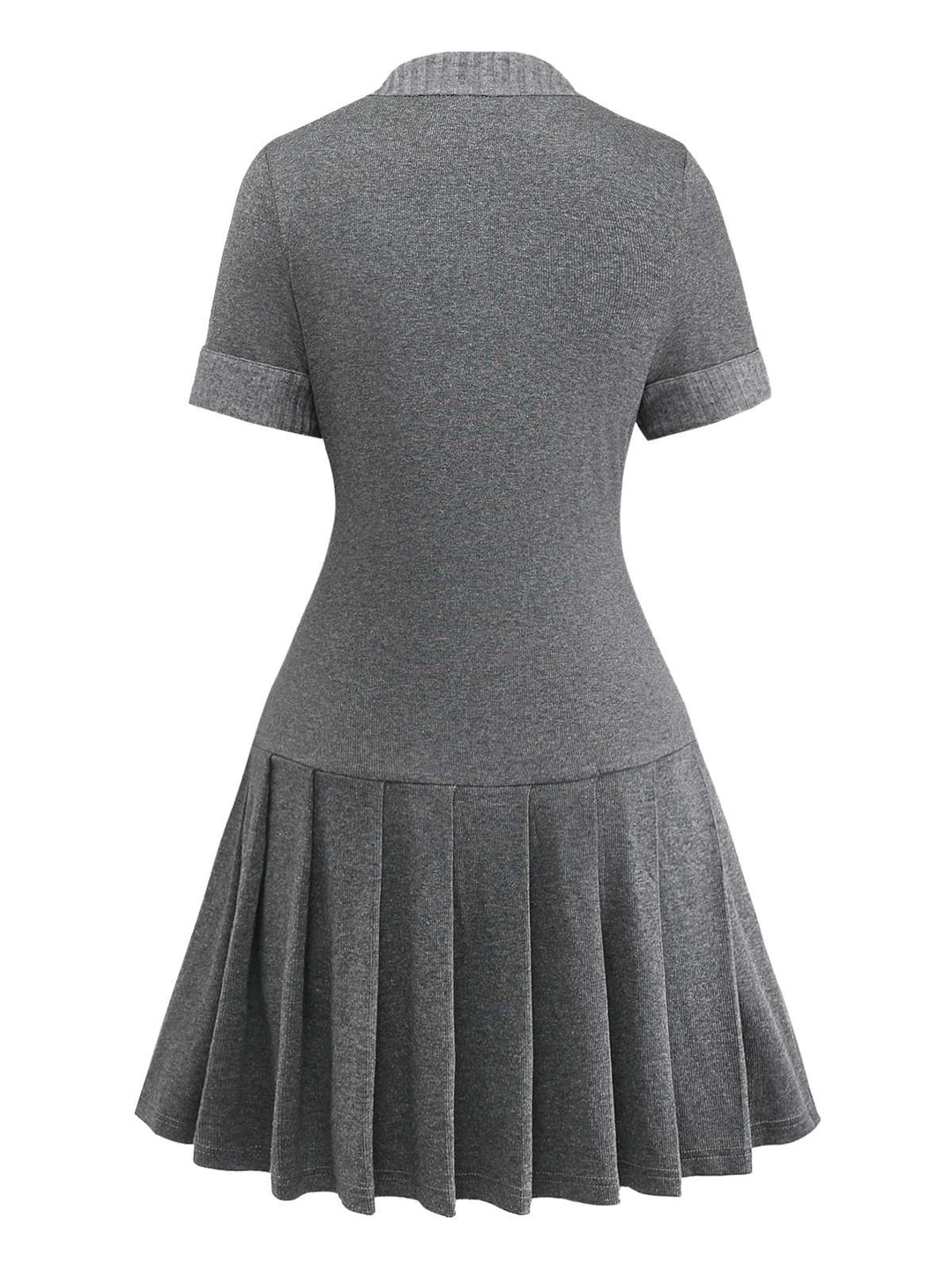 Gray 1970s Knitted Leather Buckle Pleated Dress - vintage dress, retro fashion