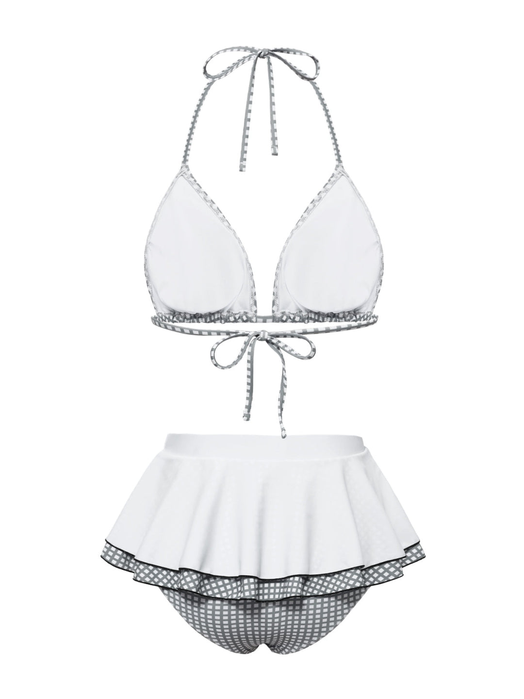 Gray &amp; White 1940s Gingham Plaid Bow Halter Swimsuit — because 1940s glamour never goes out of style