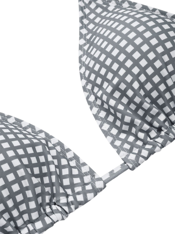 Gray &amp; White 1940s Gingham Plaid Bow Halter Swimsuit — 1940s poolside glamour meets sun-drenched confidence