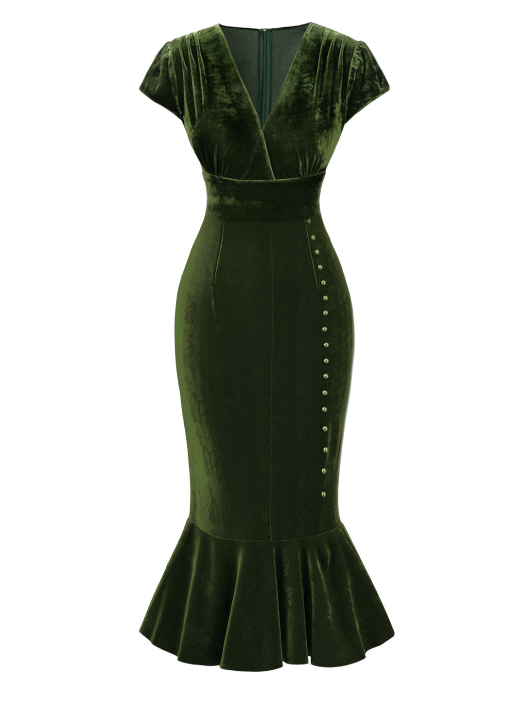 1930s Button VNeck Velvet Fishtail | 1930s | vintage dress, retro fashion