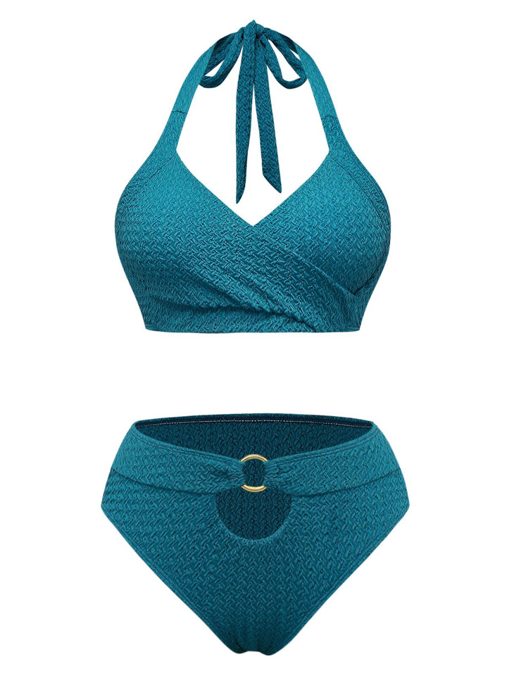 Green 1930s Cut-out Halter Lace-up Bikini Set - vintage fashion, retro style