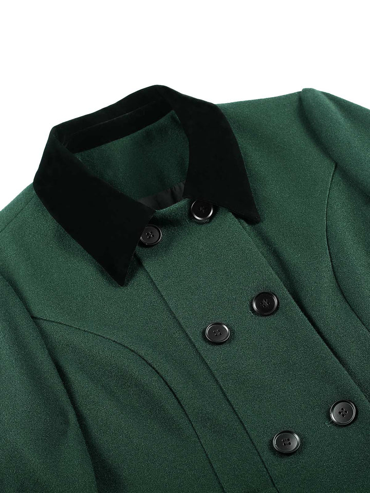 Green 1930s Double-Breasted Belted Coat With Cape - vintage fashion, style