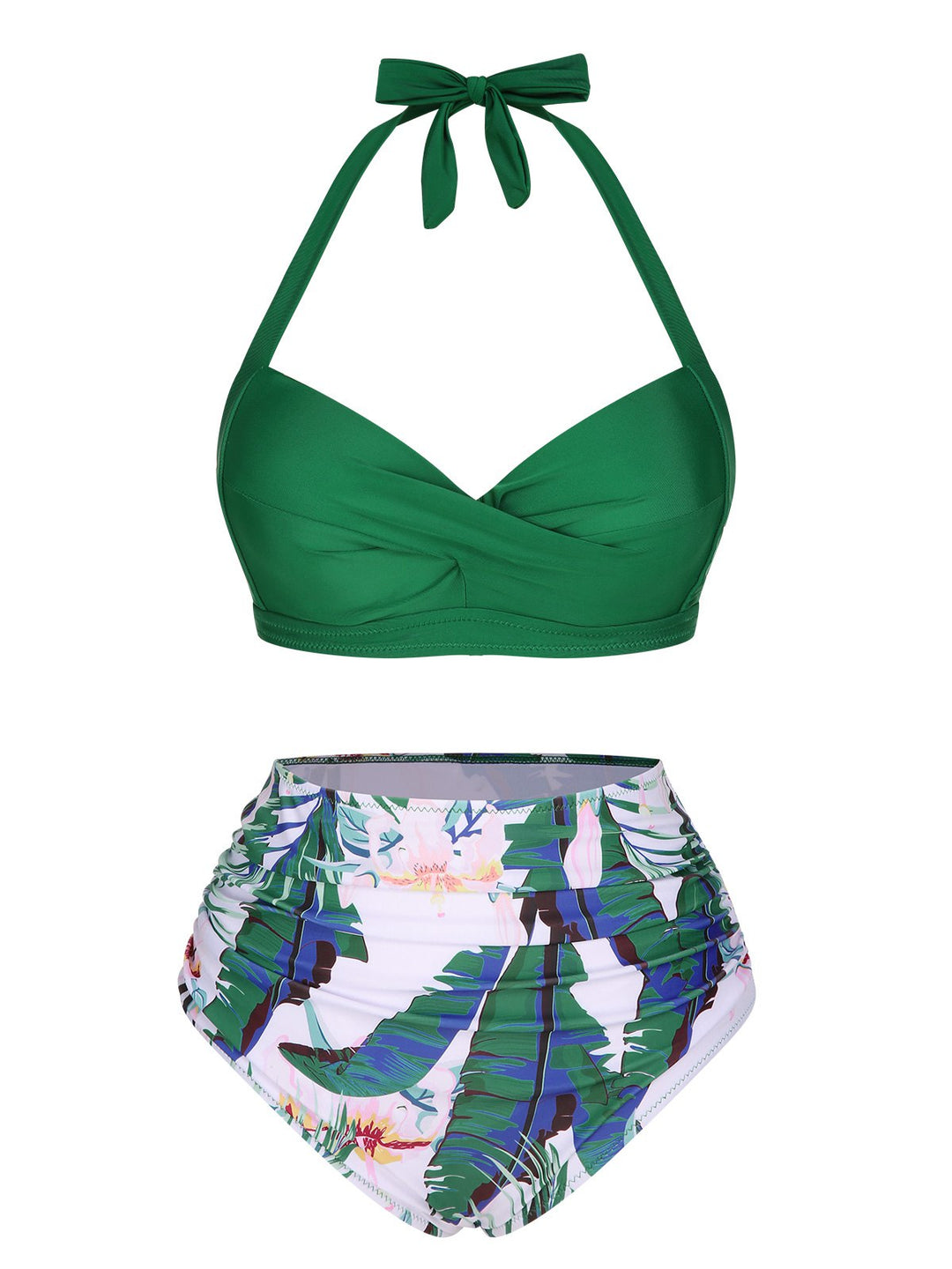 Green 1930s Halter Tropical Plants Swimsuit, vintage swimsuit, pin-up swimwear - perfect for women who love vintage and retro fashion