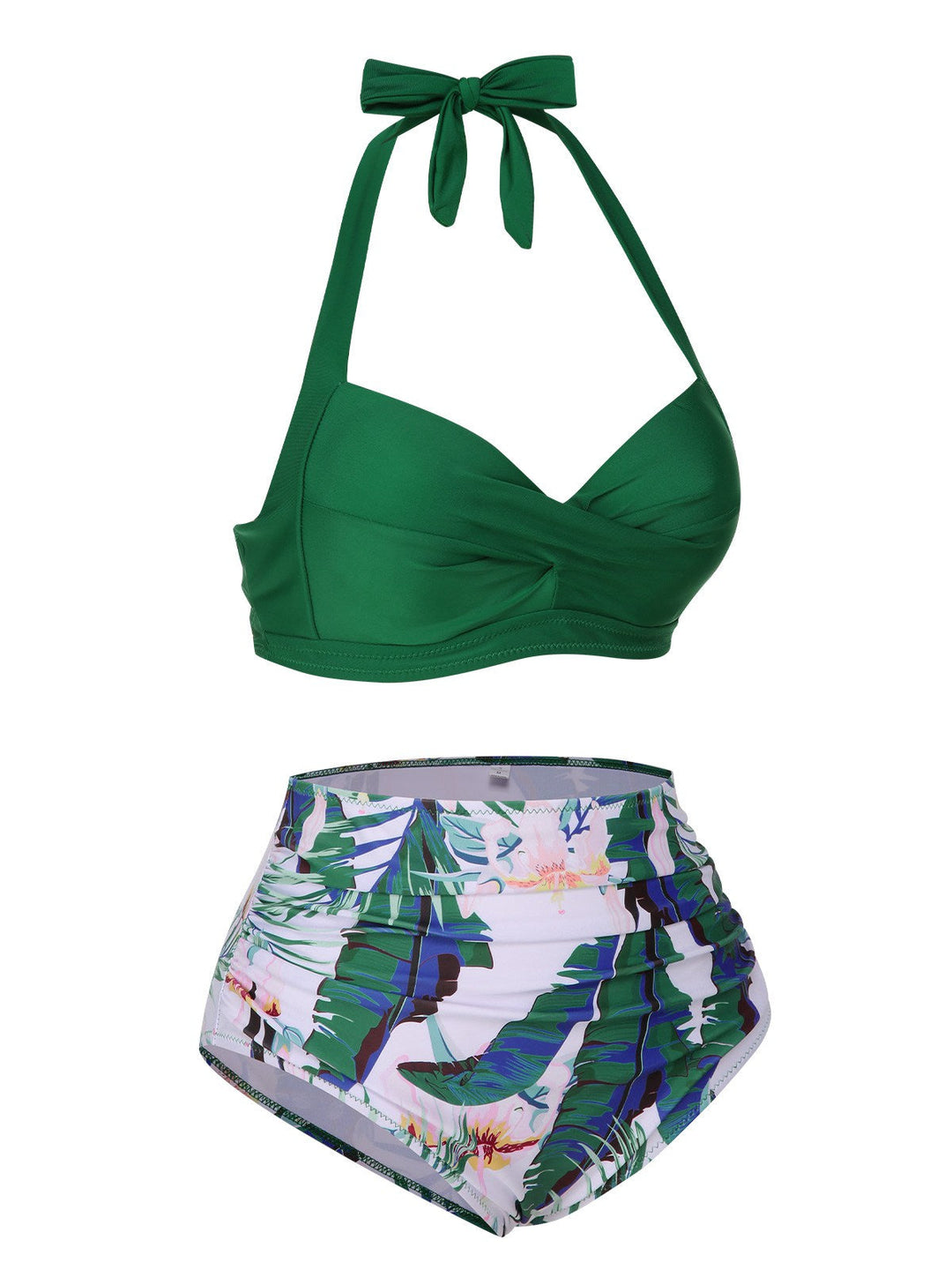 Green 1930s Halter Tropical Plants Swimsuit, vintage swimsuit, pin-up swimwear - perfect for women who love vintage and retro fashion